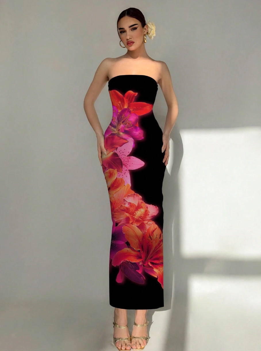 Sexy Slim Fit Printed Tube Top Bodycon Sheath Dress
