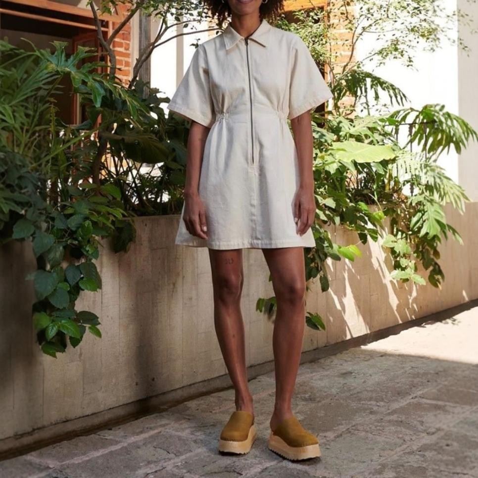 Fashion Solid Color Short Sleeve Dress Women
