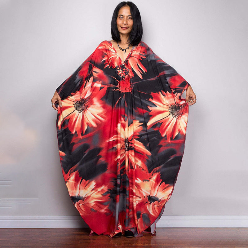 Ladies European And American Polyester Print Beach Smock Robe