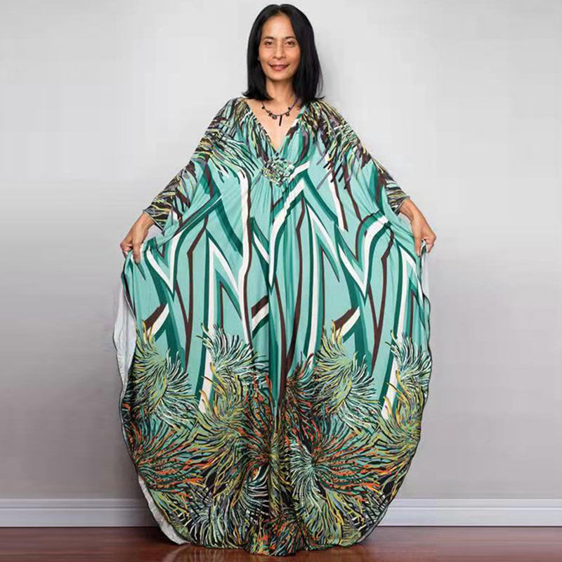 Ladies European And American Polyester Print Beach Smock Robe