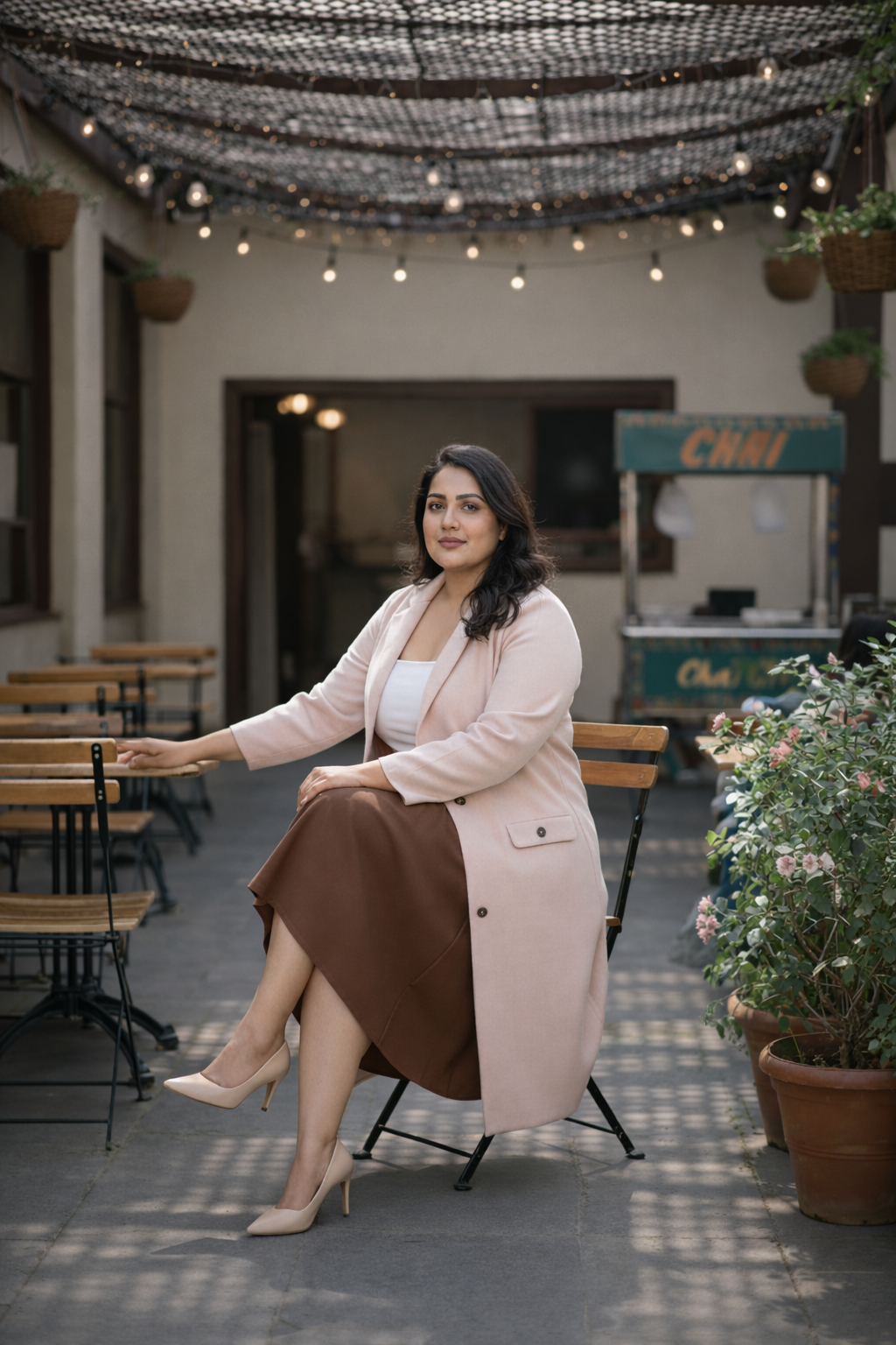 Plus size Dust Pink Cotton Slub Longline Blazer for Women