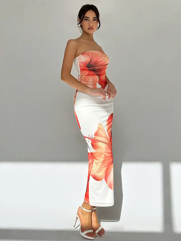 Sexy Slim Fit Printed Tube Top Bodycon Sheath Dress