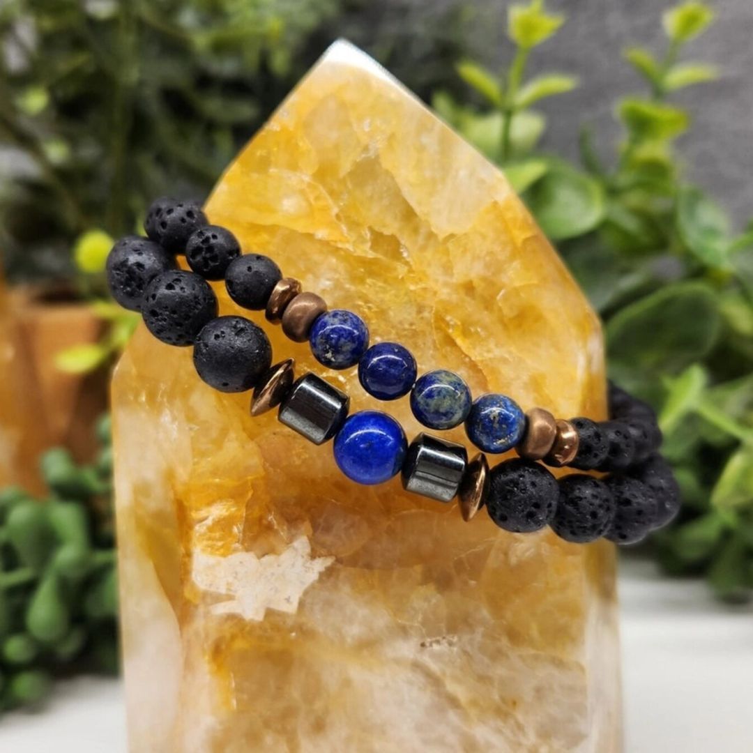 Crystal Black Lava Two Beaded Bracelet Sets