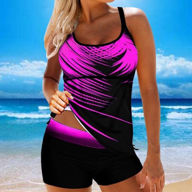 Women Beach Blue Print Backless 2 Piece Swimsuit with Spaghetti Straps