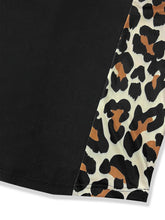 Close up look at the neat crew neckline stitching on the Plus Size Leopard Round Neck Long Sleeve Dress