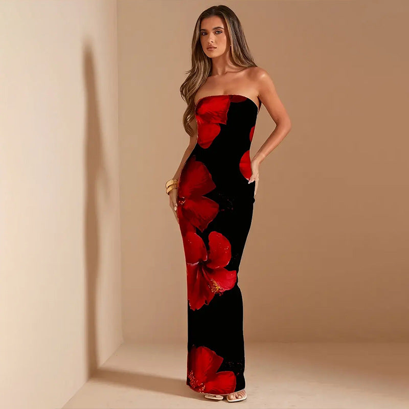 Sexy Slim Fit Printed Tube Top Bodycon Sheath Dress