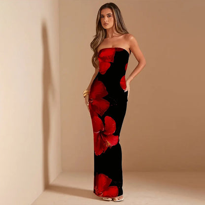 Sexy Slim Fit Printed Tube Top Bodycon Sheath Dress