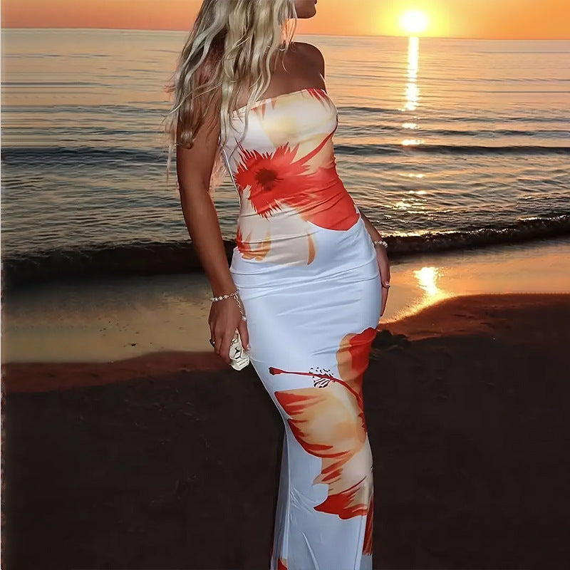 Sexy Slim Fit Printed Tube Top Bodycon Sheath Dress