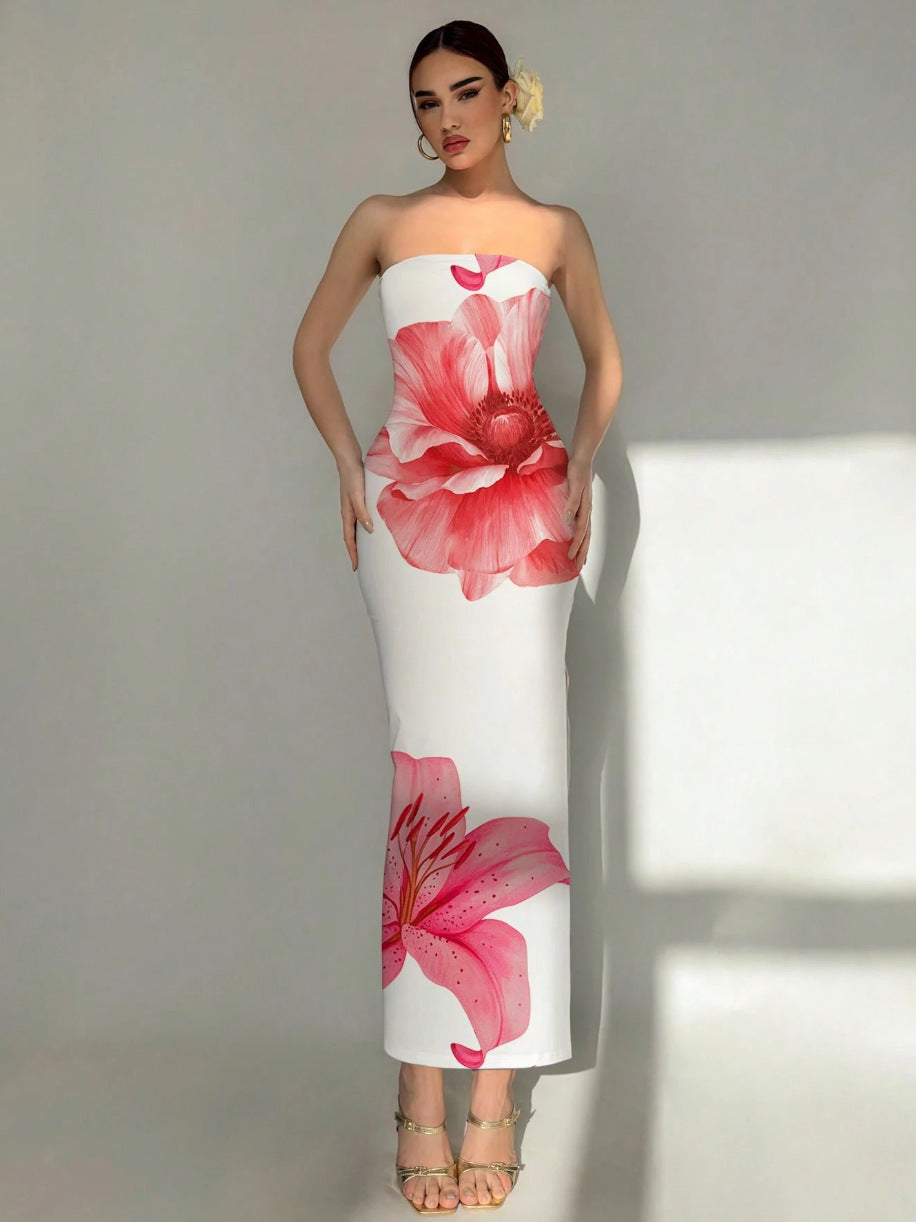 Sexy Slim Fit Printed Tube Top Bodycon Sheath Dress