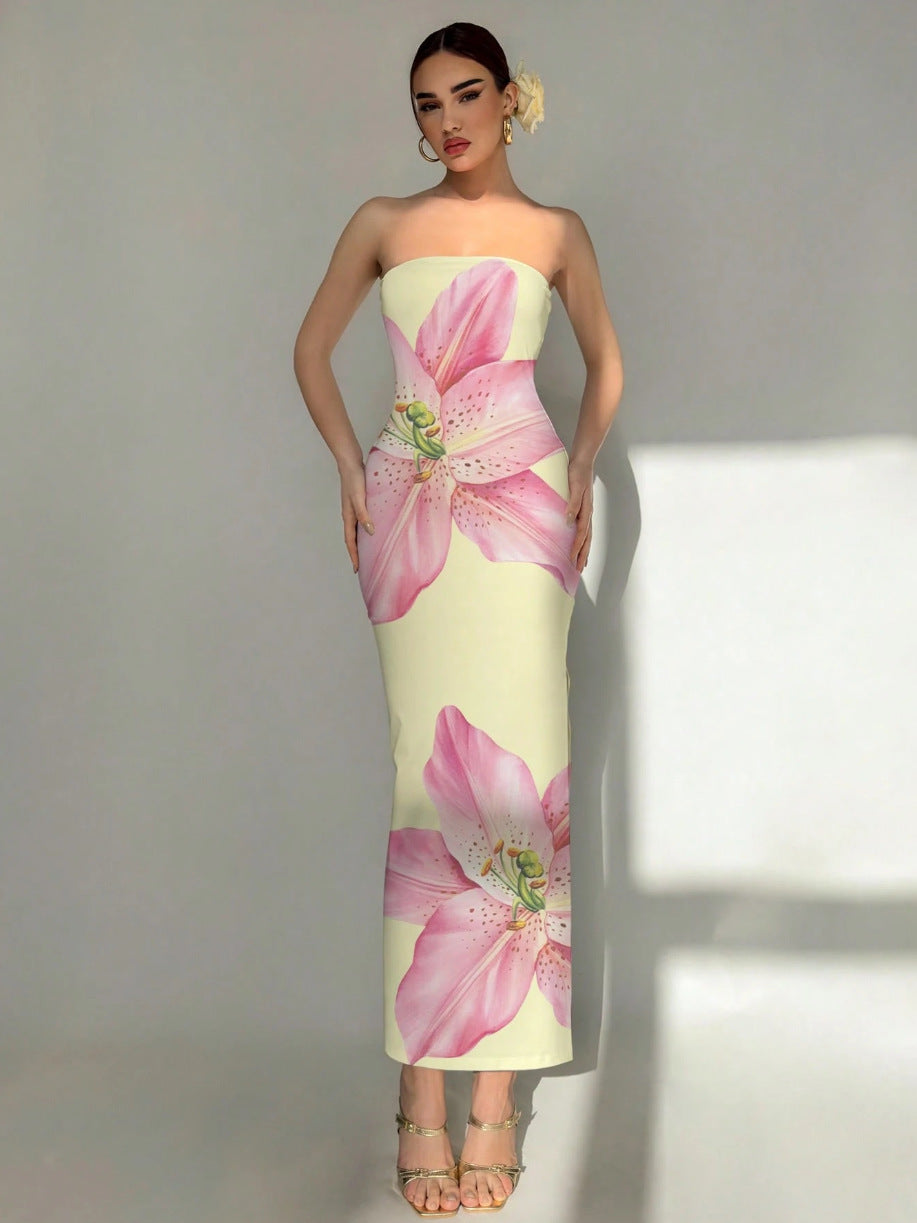 Sexy Slim Fit Printed Tube Top Bodycon Sheath Dress
