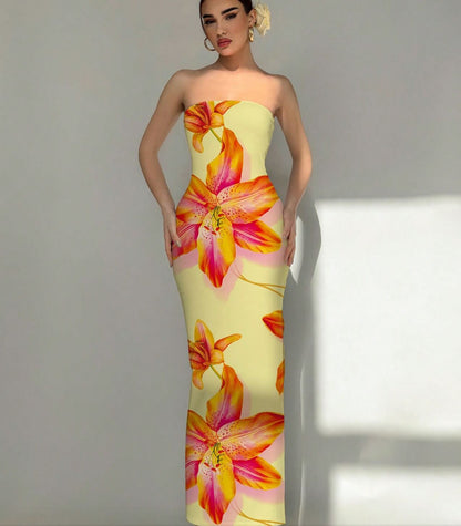 Sexy Slim Fit Printed Tube Top Bodycon Sheath Dress