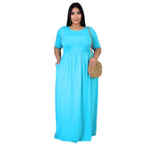 Detailed look at the accordion textures on the net color pleated big swing short sleeve long large size dress