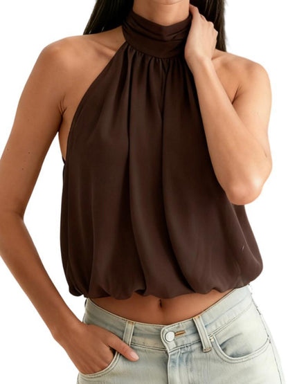 Backless And Neck-hugging Chiffon Top