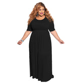 Detailed look at the accordion textures on the net color pleated big swing short sleeve long large size dress