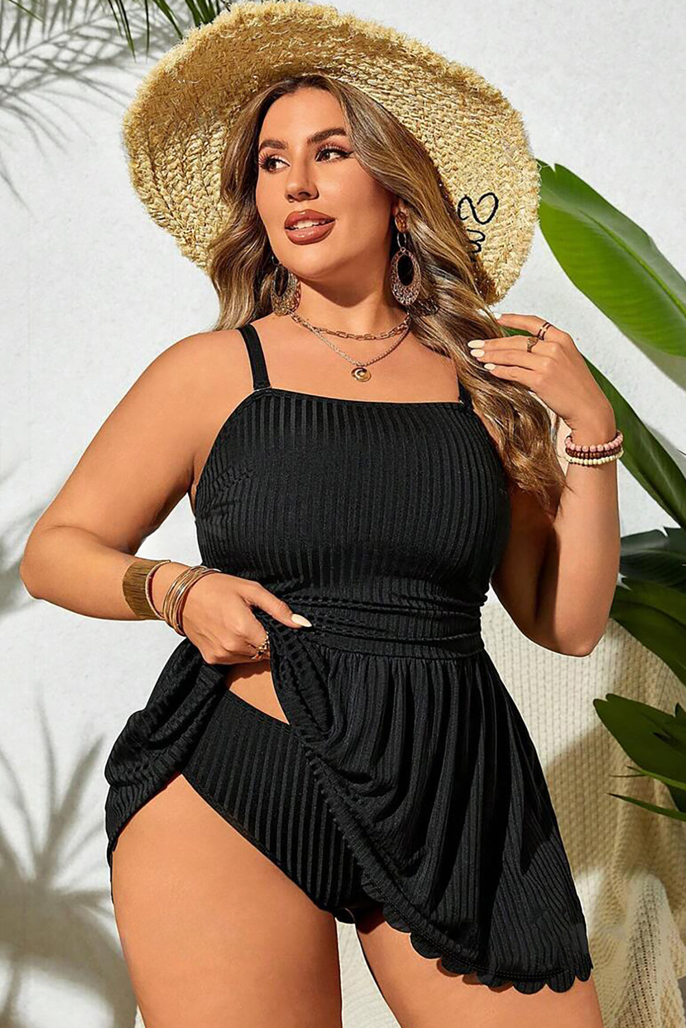 Fabric close up and waist tie on women plus size party dress