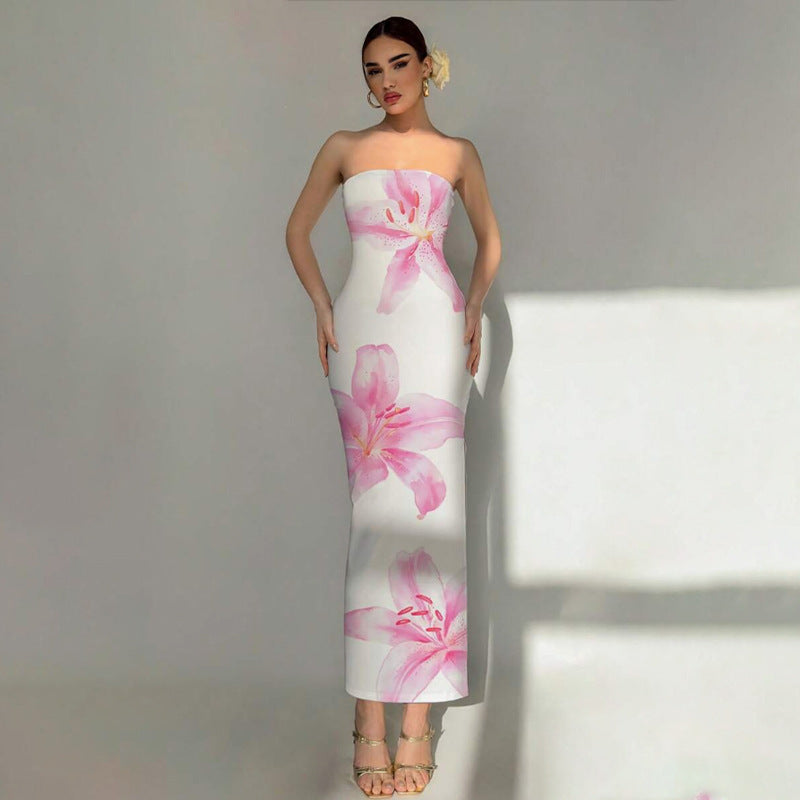 Sexy Slim Fit Printed Tube Top Bodycon Sheath Dress