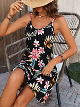 Close up view of the adjustable shoulder strap sliders on a Plus Size Printed V-Neck Cami Dress