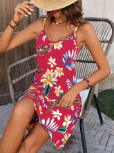 Close up view of the adjustable shoulder strap sliders on a Plus Size Printed V-Neck Cami Dress