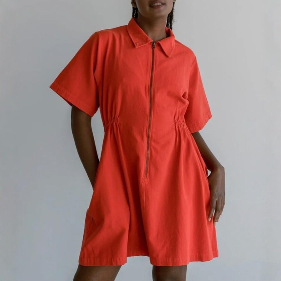 Fashion Solid Color Short Sleeve Dress Women