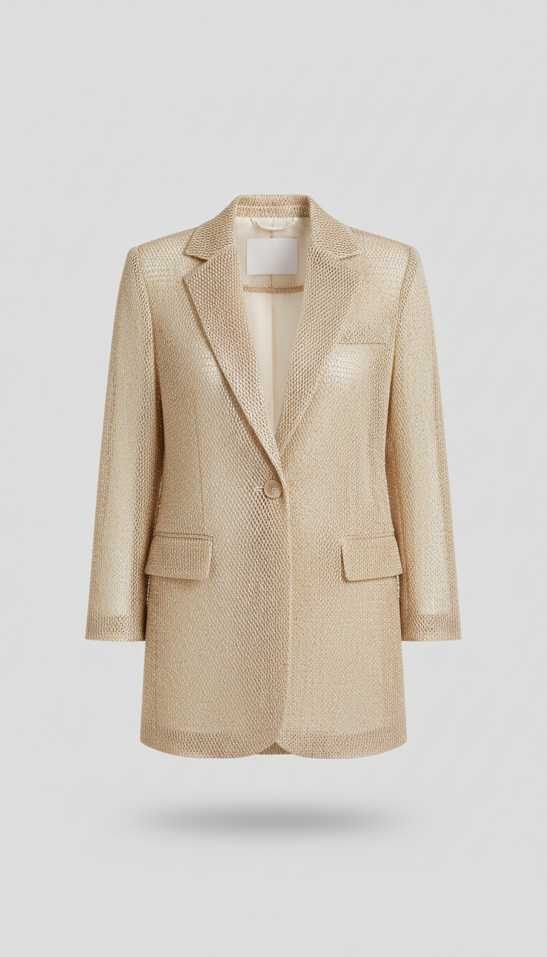 Tailored Mesh Blazer in Champagne Beige
