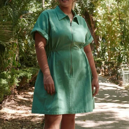 Fashion Solid Color Short Sleeve Dress Women