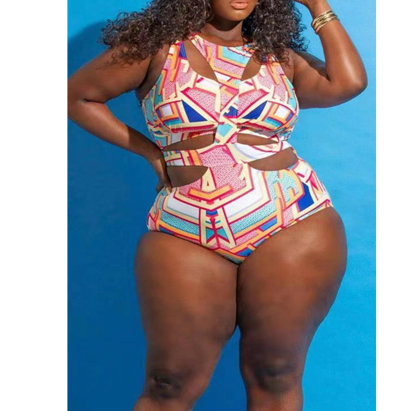  Back view showing the full-coverage design of the Casual Plus Size One Piece Swimsuit