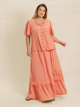  Plus size lace top and skirt set featuring intricate lace paneling and a chic tie neck.
