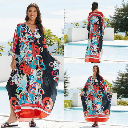 European And American Printed Chest Woven Beach Cover-up