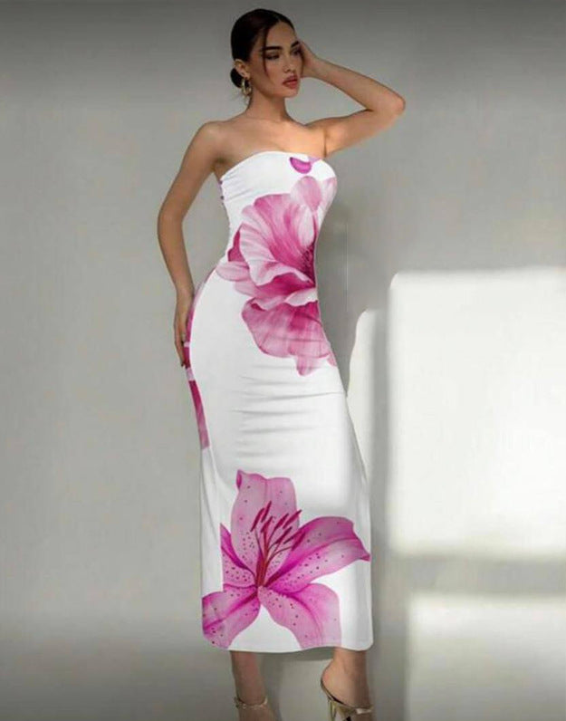 Sexy Slim Fit Printed Tube Top Bodycon Sheath Dress