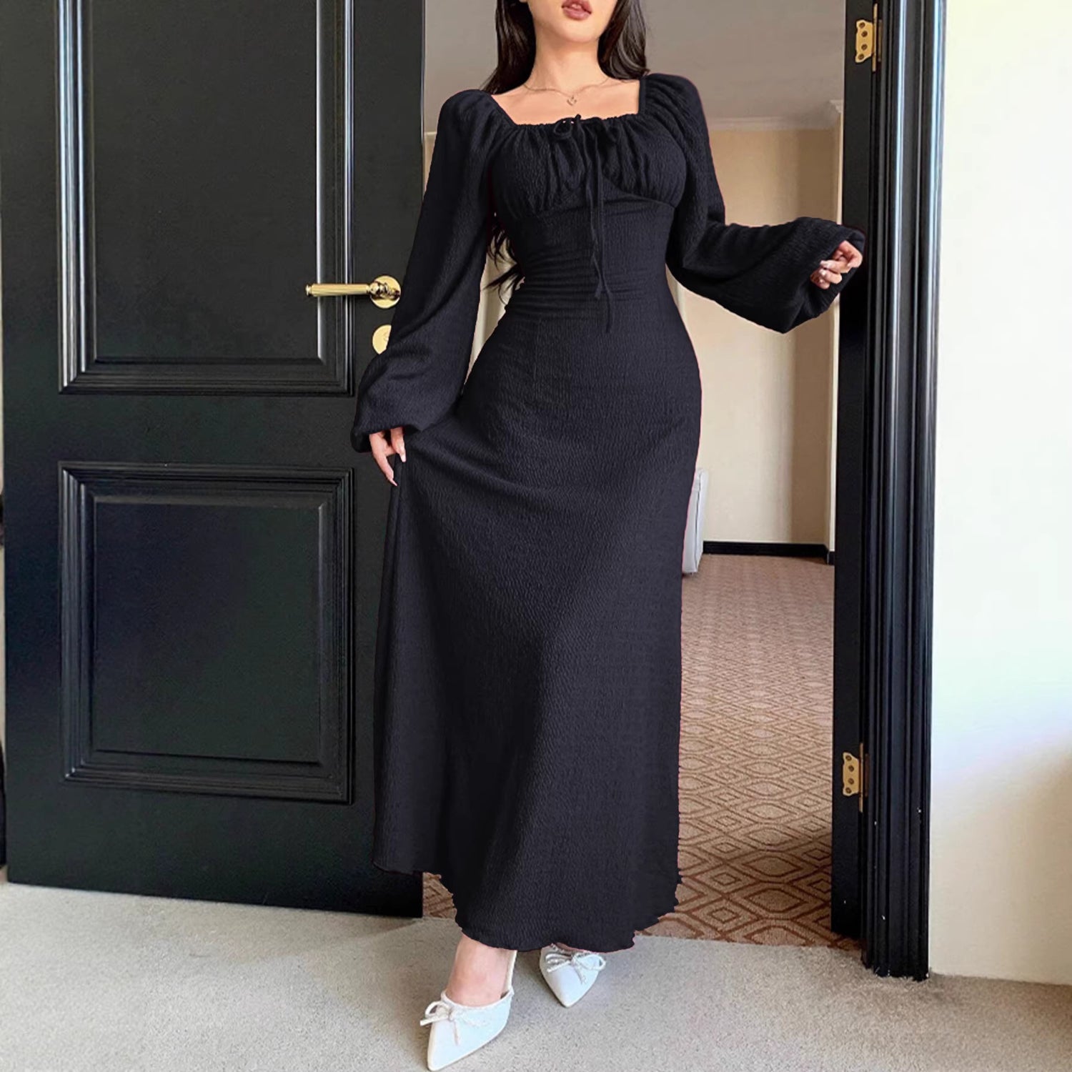 Womens Neck-tie Cross-strap Figure-hugging Dress