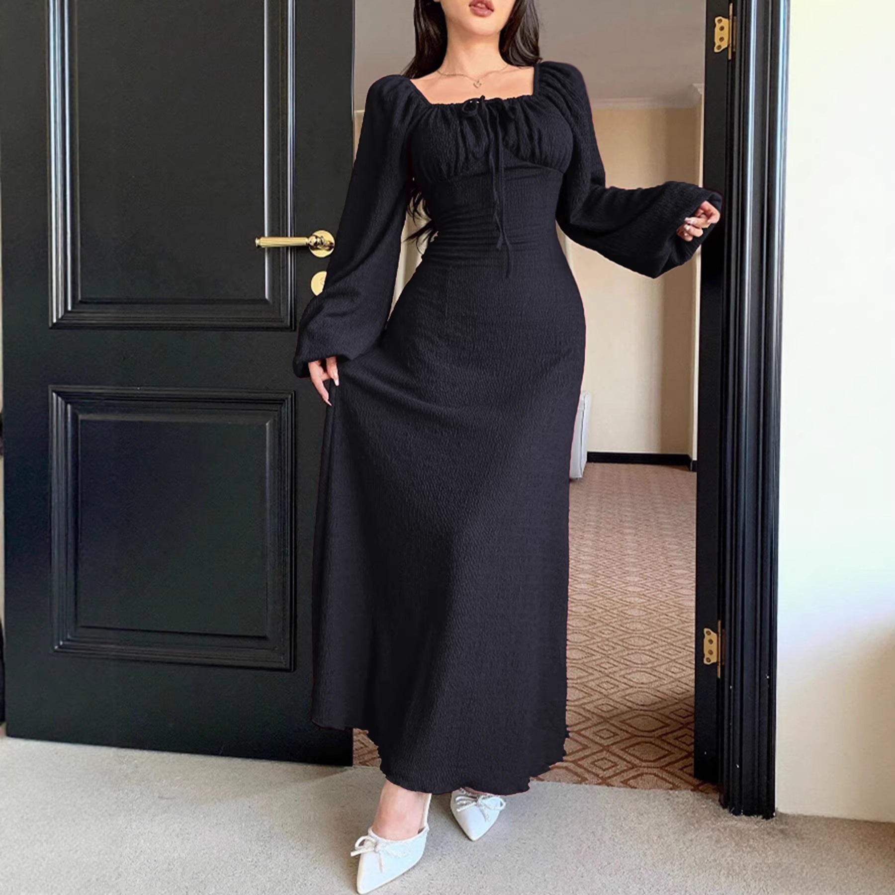 Womens Neck-tie Cross-strap Figure-hugging Dress