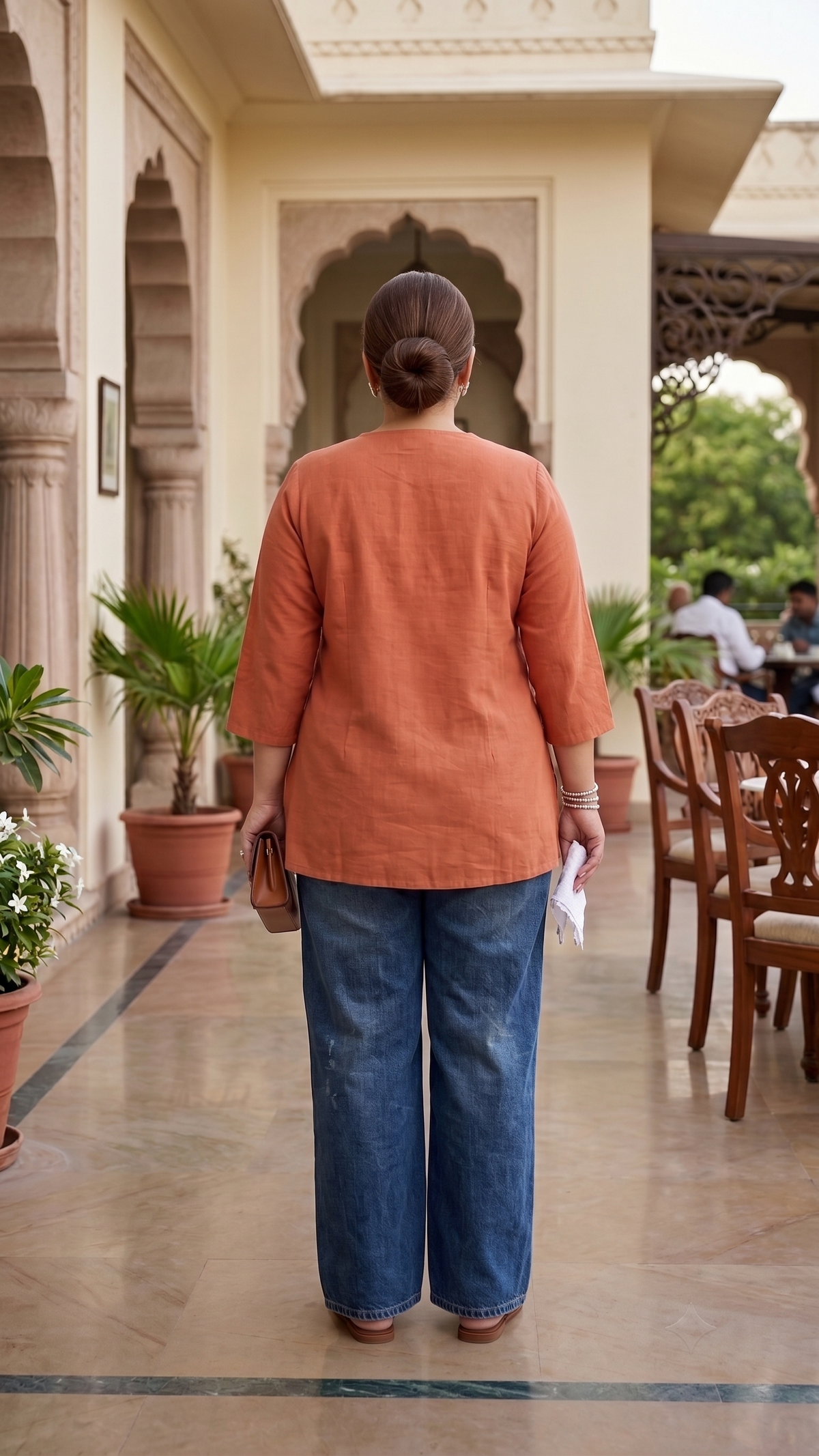 Plus Size Coral Linen Wrap Style Top for Women