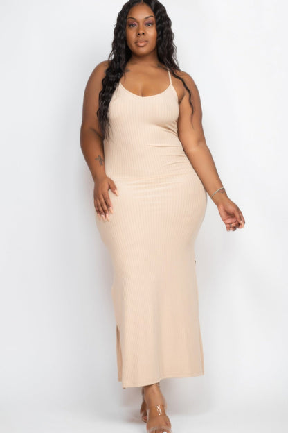 Ribbed Side Slit Long Cami Maxi Dress