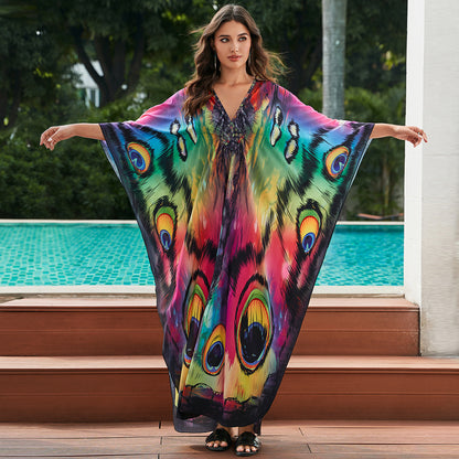 European And American Printed Chest Woven Beach Cover-up