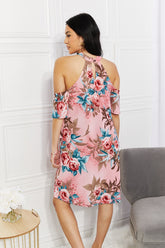 : Sew In Love cold-shoulder dress in a vibrant fresh-cut flowers print for full-size figures.
