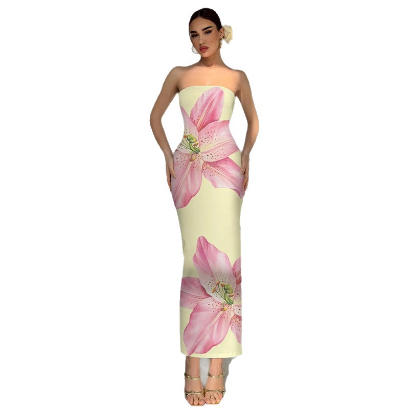 Sexy Slim Fit Printed Tube Top Bodycon Sheath Dress