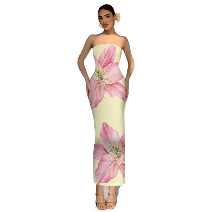 Sexy Slim Fit Printed Tube Top Bodycon Sheath Dress