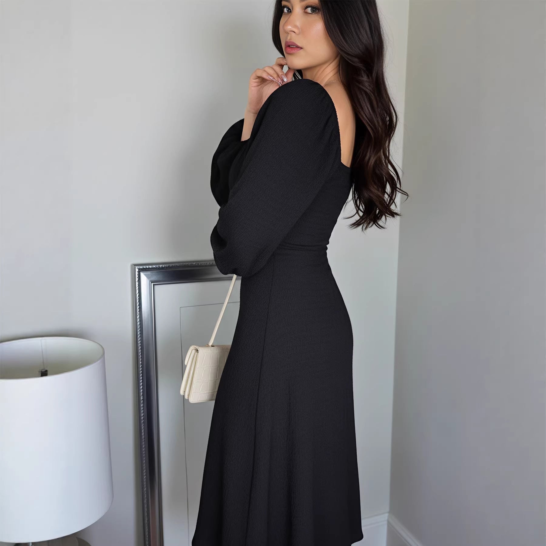 Womens Neck-tie Cross-strap Figure-hugging Dress