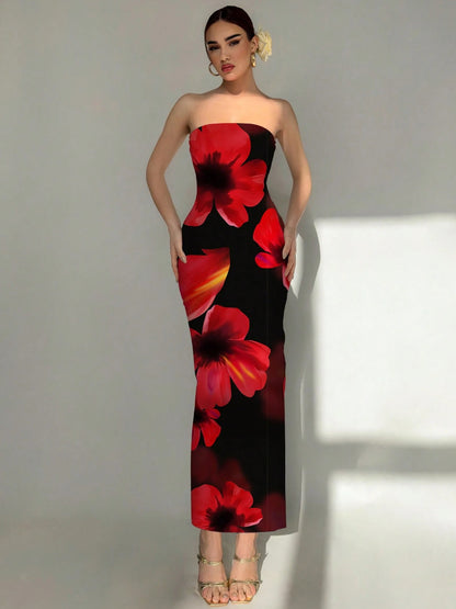 Sexy Slim Fit Printed Tube Top Bodycon Sheath Dress