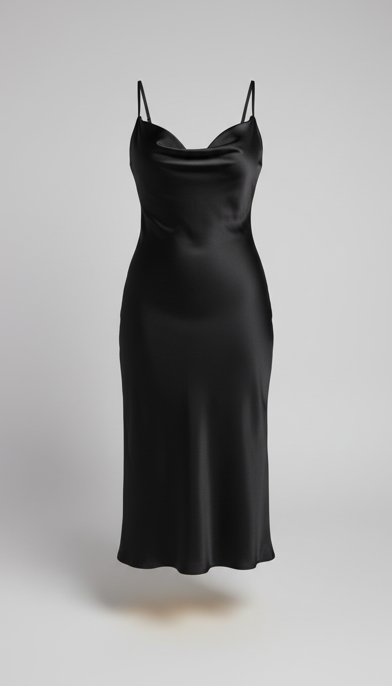 Satin Slip Dress in Jet Black