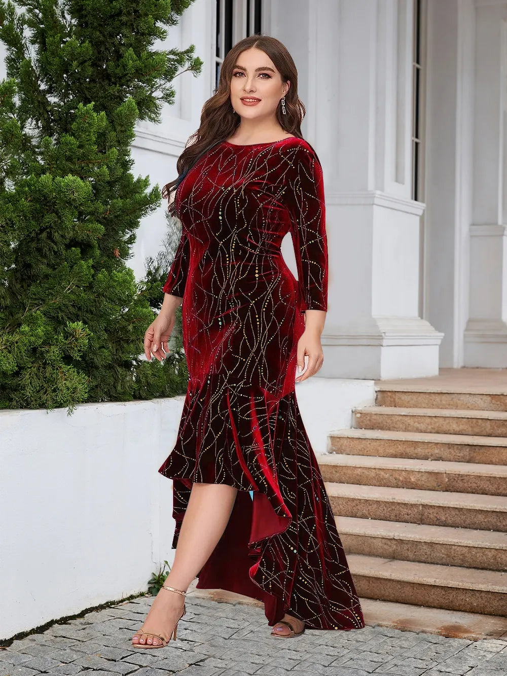 Selvanelle Plus Size Ruffle Hem High-Low Dress For Women