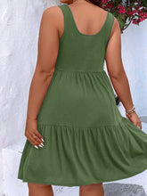  Plus size scoop neck tank dress featuring a flowing tiered skirt design.