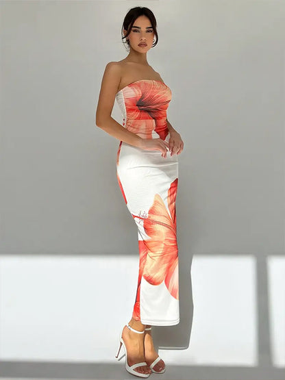 Sexy Slim Fit Printed Tube Top Bodycon Sheath Dress