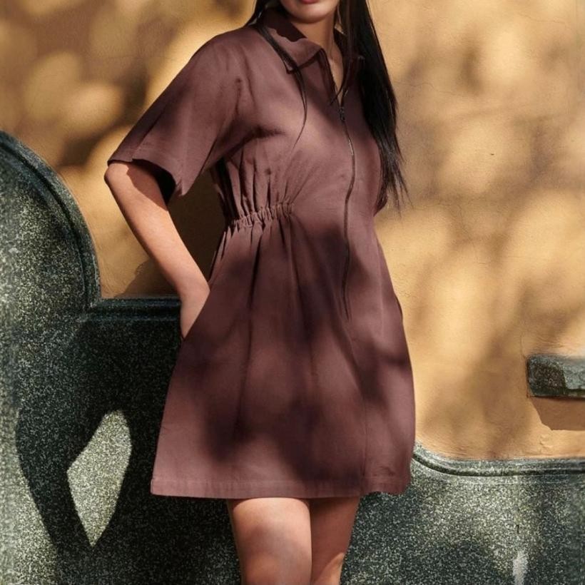 Fashion Solid Color Short Sleeve Dress Women