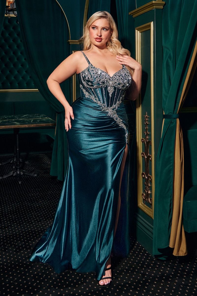 Plus Size Intricate Beads Embellished Dress w/ Lace Up Back