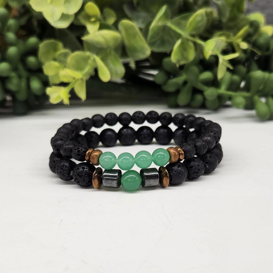 Crystal Black Lava Two Beaded Bracelet Sets