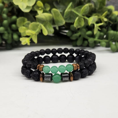 Crystal Black Lava Two Beaded Bracelet Sets