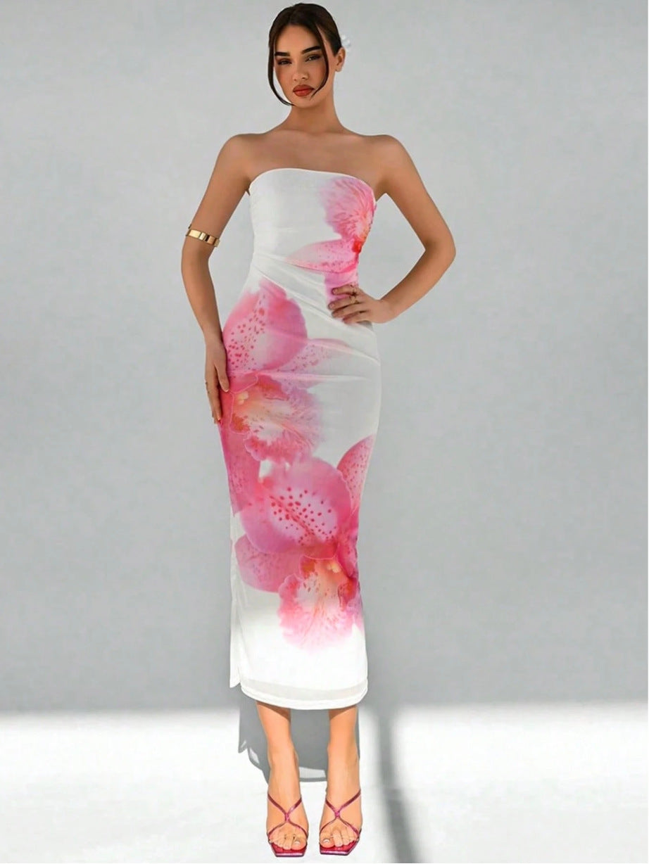 Sexy Slim Fit Printed Tube Top Bodycon Sheath Dress