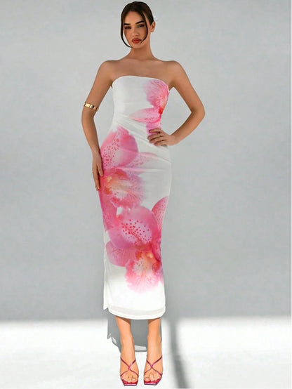 Sexy Slim Fit Printed Tube Top Bodycon Sheath Dress