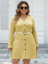 Plus size ribbed v-neck dress with long sleeves and delicate front button details.